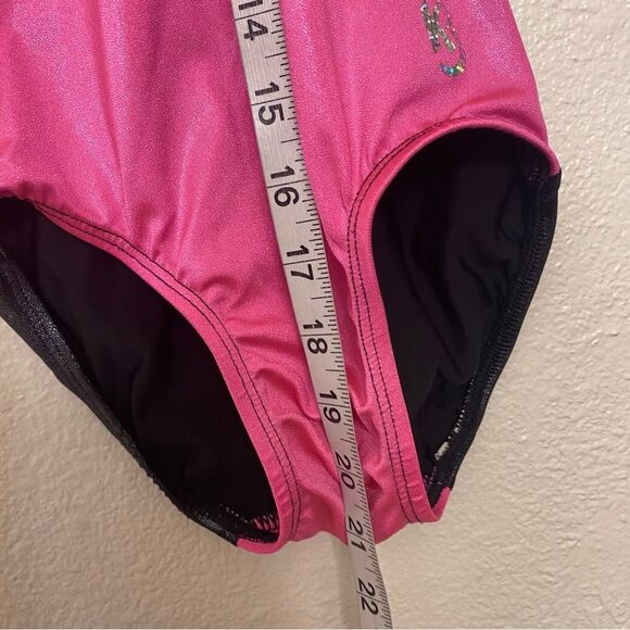 KB gymnastics acro tumbling spandex pink foil leotard child 9/10 - Picture 6 of 8